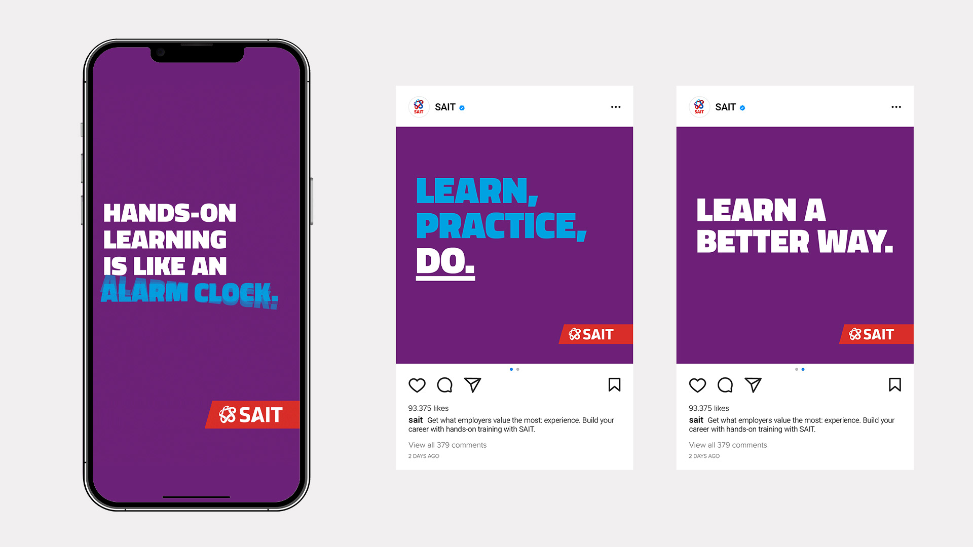 Image of the campaign assets on a mobile phone and Instagram posts.
